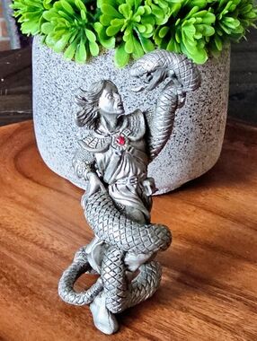 Vintage '89 Gallo Pewter Warrior Snake Serpent Battle Fantasy Mini Figurine EUC